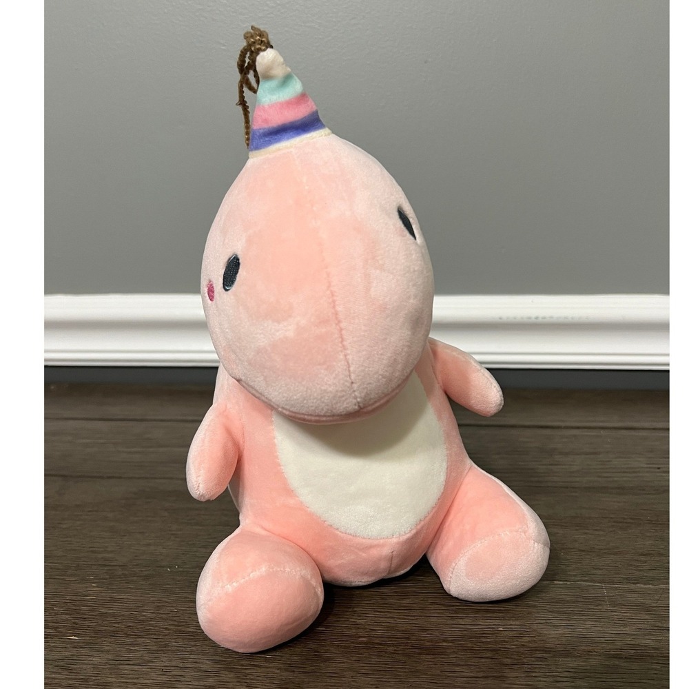 Cute Pink Dinosaur Plush Toy with Party Hat‎ and Rainbow Spikes Stuffed Animal
